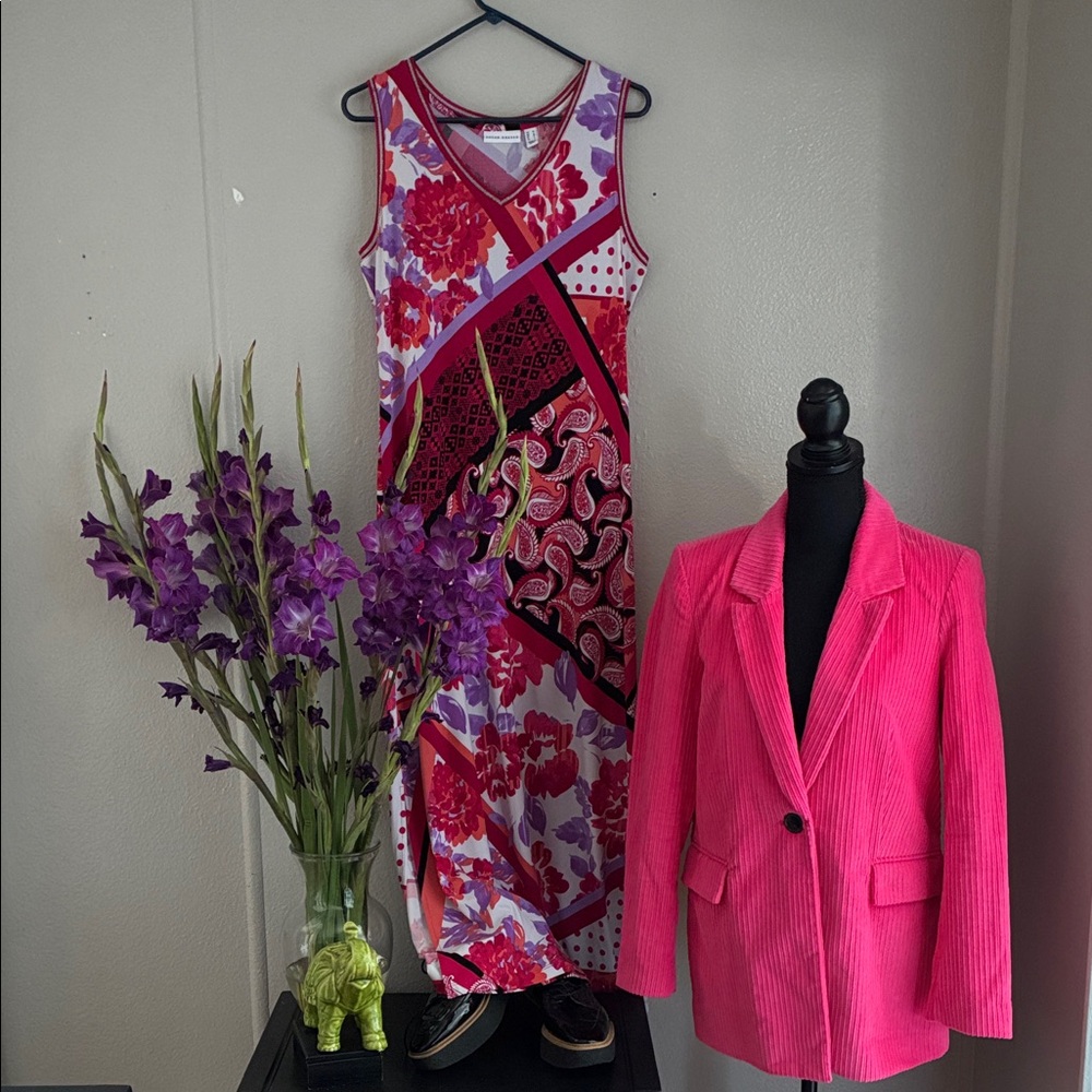 Susan Graver Vibrant Floral Maxi Dress - Pink and Red